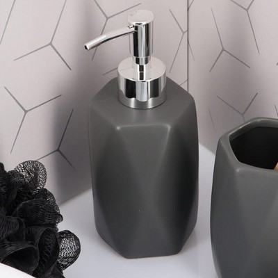 Evideco French Home Goods Geometric Stoneware Soap Dispenser, 11 fl oz - Diamond Design with Chromed Pump, Ideal for Kitchen or Bathroom