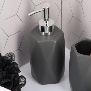 Evideco French Home Goods Geometric Stoneware Soap Dispenser, 11 fl oz - Diamond Design with Chromed Pump, Ideal for Kitchen or Bathroom - 1 of 4