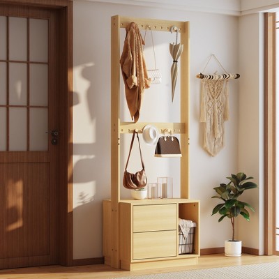 FUFU&GAGA Minimalist Light - wooden Small Wardrobe with Hanging Rod, Hooks and Drawers
