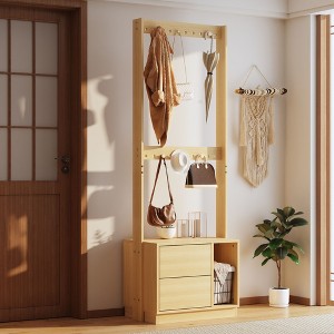 FUFU&GAGA Minimalist Light - wooden Small Wardrobe with Hanging Rod, Hooks and Drawers - 1 of 4