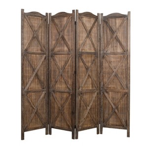 Rancho Barn 4 Panel Room Divider with Folding Screen Room Partition Paulownia Wood Brown - Proman Products: Vintage Farmhouse Style - 1 of 4