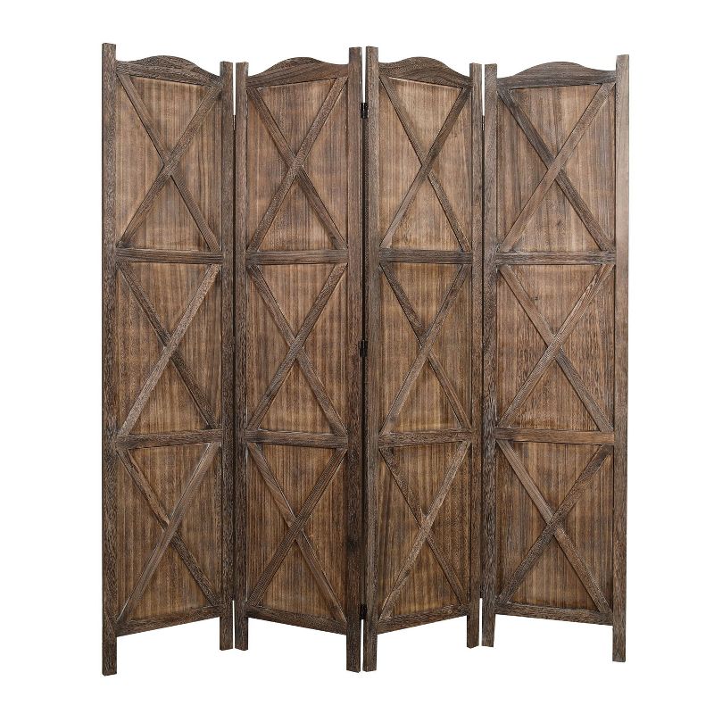 Rancho Barn 4 Panel Room Divider with Folding Screen Room Partition Paulownia Wood Brown - Proman Products, 1 of 9