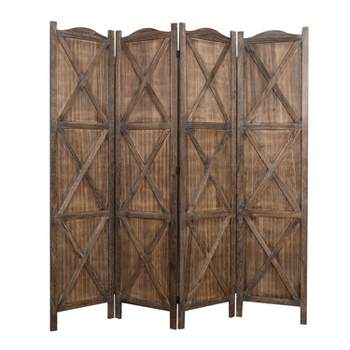 Rancho Barn 4 Panel Room Divider with Folding Screen Room Partition Paulownia Wood Brown - Proman Products
