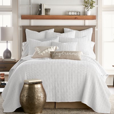 Classic Waffle Square Decor Pillow with Feather Insert, White - 20 in.
