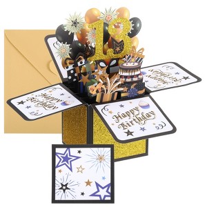 Unique Bargains 3D Handcrafted Pop-Out Funny Greeting Card Black Gold - 1 of 4