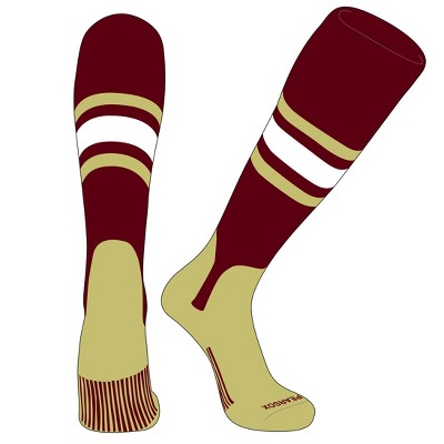 PEAR SOX OTC Baseball Softball Stirrup Socks (B, 5in) Cardinal, Vegas Gold, White, VG