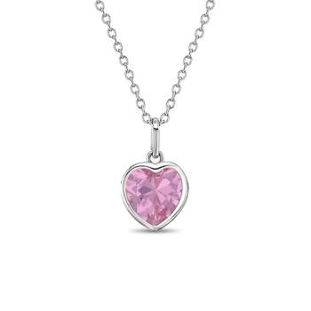 Girls' CZ Birthstone Heart Sterling Silver Necklace - In Season Jewelry