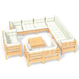 vidaXL 12 Piece Solid Pinewood Patio Lounge Set with Cream Cushions - Configurable Outdoor Garden Furniture - 1 of 4