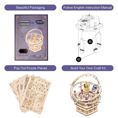 Детские куклы Etokfoks Starry Night 3D Wooden Music Box Puzzle Kit for Adults 84 Piece DIY Mechanical Model Plays Memory from Cats Gift — фото 4