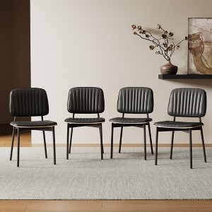 Luck Live Mid-century Modern Dining Chair, Upholstered Leather Seat Back, Stylish Side Chair For Kitchen Dining Room Living Room, Black - 1 of 4