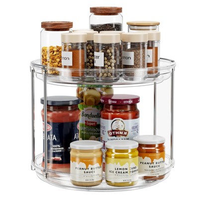 LunaLulinlk 2 Tier Rotating Lazy Susan Turntable Cabinet Counter Organizer, Clear，Dia.9.25''