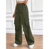Coolmee Womens Cargo Pants High Waist Wide Leg Baggy Hiking Pants Midweight Drawstring Waist Trousers with Pockets - 4 of 4