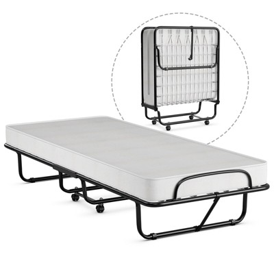 Tangkula Rollaway Folding Metal Bed Memory Foam Mattress Cot Guest Made in Italy