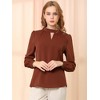 INSPIRE CHIC Women's Office Keyhole Elegant Stand Collar Long Sleeve Back Neck Button Blouse - 2 of 4