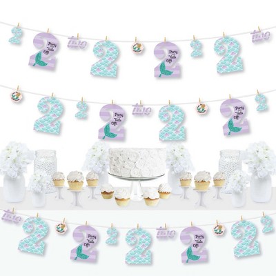 Big Dot of Happiness 2nd Birthday Let's Be Mermaids - Second Birthday Party DIY Decorations - Clothespin Garland Banner - 44 Pieces