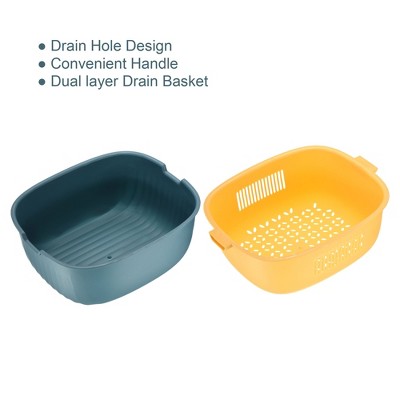 Blue and Yellow Double Layered Plastic Colander Bowl Set