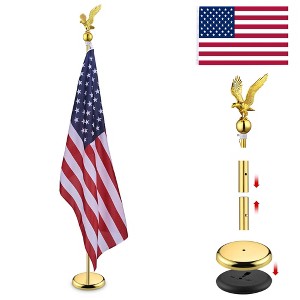 Yescom 6Ft Indoor Flag Pole Kit Eagle Topper Aluminum Gold Pole with Base 3x5Ft US Flag for Office School City Hall - 1 of 4