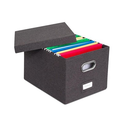 Charcoal Linen Collapsible File Storage Organizer with Lid - 2 Pack