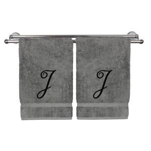 BC BARE COTTON Monogrammed Hand Towel, 100% Turkish Cotton - Set of 2 - Gray - Black Script - 1 of 4