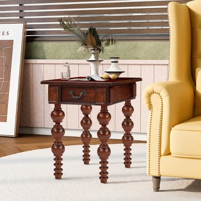 FURNIinspire End Tables Solid Wood Night Stand Side Table Living Room Furniture with Drawer, Vintage Sofa Table, Walnut Brown, 18"*24"*23"