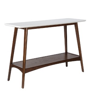 Vynxaria Elegant White Console Table Coffee Table with Pecan Finish and Storage Shelf - 1 of 4