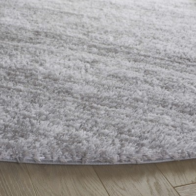 Tahoe Round Grey Shag Wool and Cotton Rug