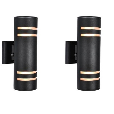 (Set of 2) Rennnsan Sylare 12"H Hardwired Cylinder Aluminum Modern LED Dimmable Outdoor Wall Sconce in Black