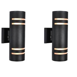 (Set of 2) Rennnsan Sylare 12"H Hardwired Cylinder Aluminum Modern LED Dimmable Outdoor Wall Sconce in Black - 1 of 4