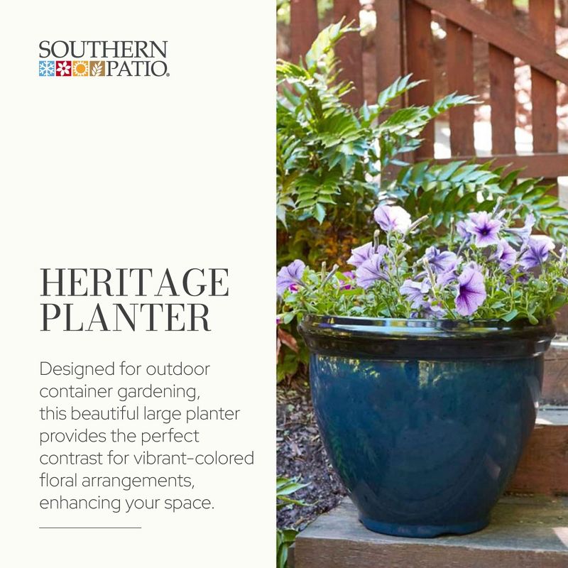 Southern Patio 12 Inch Heritage Round Outdoor Patio Porch Resin Plastic Lightweight Planter Pot w/ Glossy Finish, Monaco Blue, 2 of 7
