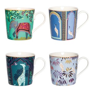 Sara Miller India Mugs, Set of 4 - 12oz Fine China Tea & Coffee Mugs with 22ct Gold Detailing - Great for Gifting - 1 of 4
