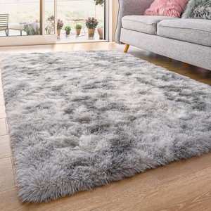 Tie-Dyed Gray Shag Area Rug, Ultra Soft 1.7" Plush, Non-Slip, 100% Polyester for Bedroom or Living Room - 1 of 4