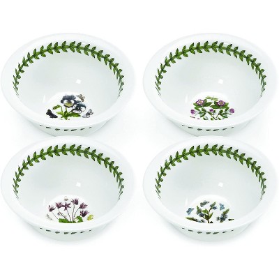 Portmeirion Botanic Garden Porcelain Round Mini Bowls, Set of 4 - Assorted Floral Motifs,4.25 Inch