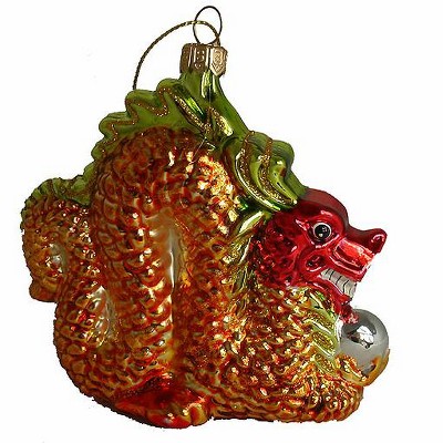 Kurt S. Adler Asian Fusion Golden Glass Dragon Christmas Ornament 4"