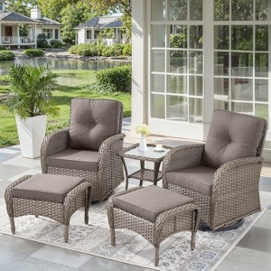 Gymojoy 5 Pieces Outdoor Swivel Chair Glider Chairs with Ottoman and Side Table - 1 of 4