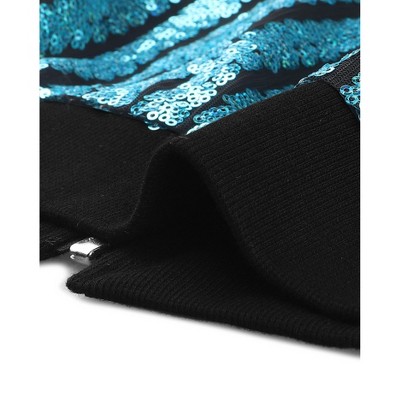 INSPIRE CHIC Women's Glitter Sparkle Long Sleeve Front Zip Party Shiny Crop Bomber Sequin Jackets Blue Small — фото 5