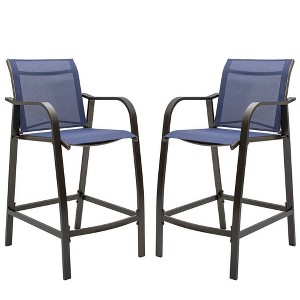 2pc Outdoor Counter Height Aluminum Bar Stools - Navy Blue - Pellebant: UV & Weather Resistant, 270lb Capacity - 1 of 4