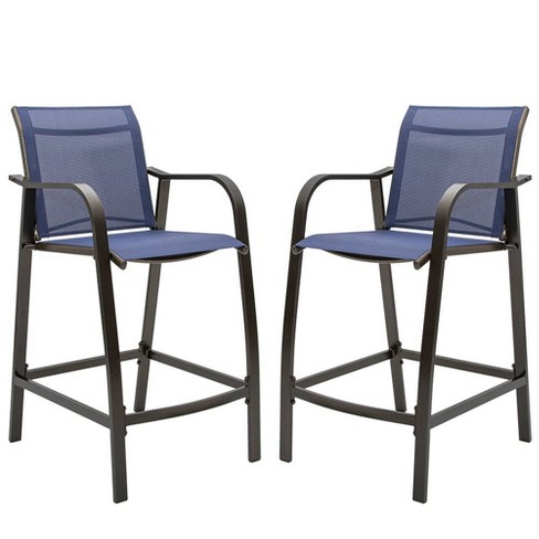 2pc Outdoor Counter Height Aluminum Bar Stools Navy Blue