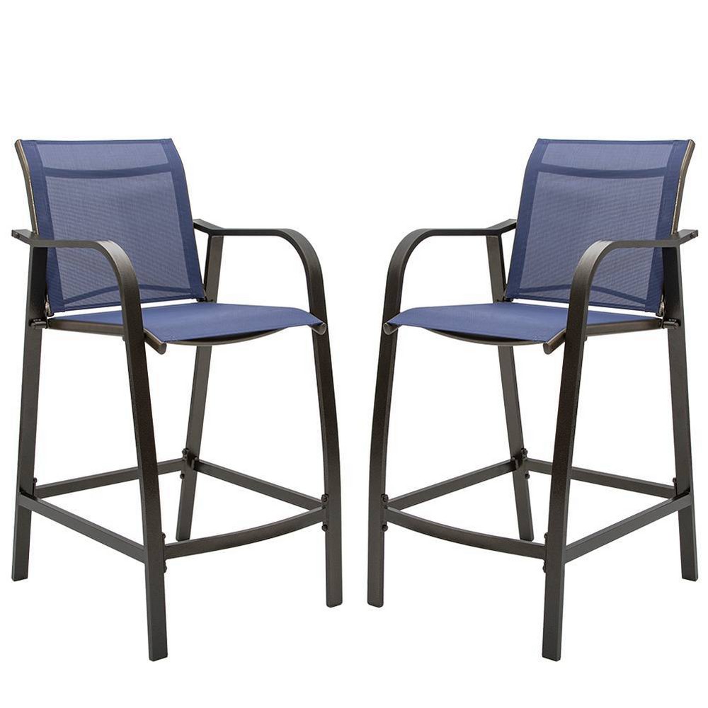 Photos - Chair 2pc Outdoor Counter Height Aluminum Bar Stools - Navy Blue - Pellebant: UV