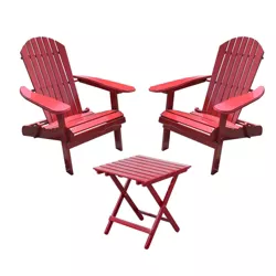 Northbeam Outdoor Portable Foldable Wooden Adirondack Deck Lounge Chair, Red (2 Pack) & Merry Products Acacia Hardwood Flat Folding Side Table, Red