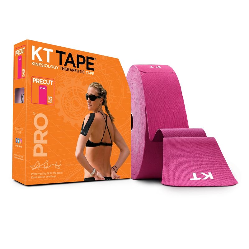 KT Tape, PRO Synthetic Elastic Kinesiology Athletic Tape, 150 Count, 10" Precut Strips, Hero Pink, 1 of 6