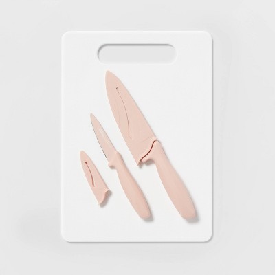 10"x14" Poly Cutting Board and 2pc Knife Set Light Pink - Room Essentials™