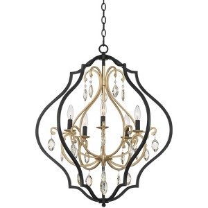 Possini Euro Design Clara Black Gold Pendant Chandelier 27" Wide Industrial Ornate Cage Amber Crystal 5-Light Fixture for Dining Room Kitchen Island - 1 of 4