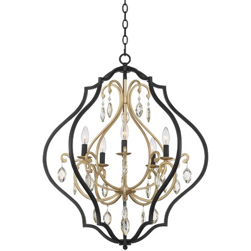 Possini Euro Design Clara Black Gold Pendant Chandelier 27" Wide Industrial Ornate Cage Amber Crystal 5-Light Fixture for Dining Room Kitchen Island - image 1 of 4