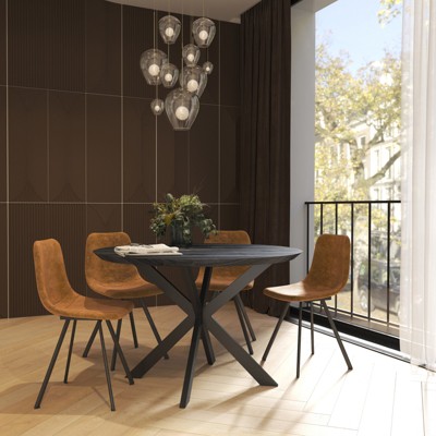 LeisureMod Ravenna 47" Round Wood Dining Table with Modern Metal Base - Sleek Design, Perfect for Dining Rooms