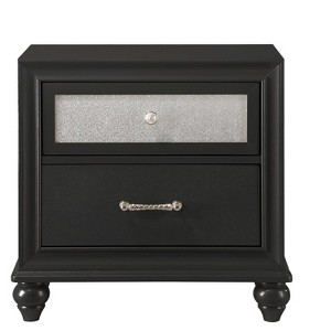 Vynxaria 1pc Modern Two-Tone (Black & Silver) Storage Nightstand, Wooden Bedroom Furniture, 2 Drawers, Centre Glide - 1 of 4