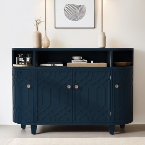 Curved Design Storage Cabinet with 3 Open Spacious Shelves,Storage Sideboard with 4 Doors and Adjustable Shelves - Leovsnove - 1 of 4