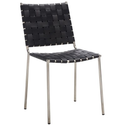 Wesson Black and Silver Woven Leather Dining Chair Set
