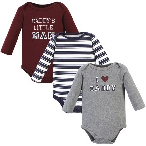 Hudson Baby Infant Boy Cotton Long-Sleeve Bodysuits, Boy Daddy 3-Pack - 1 of 4