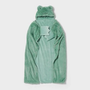 Frog Kids' Hooded Blanket Green - Pillowfort™ - 1 of 3