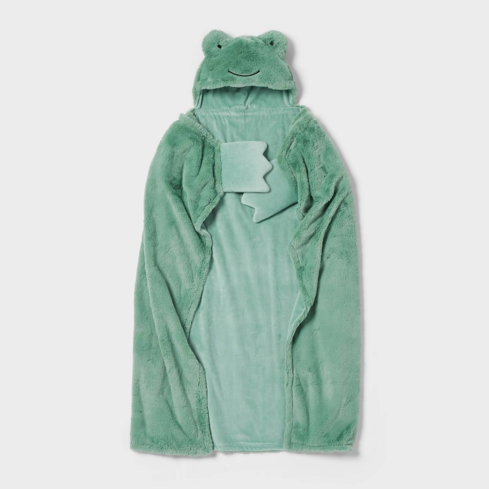 Frog Kids' Hooded Blanket Green - Pillowfort™
